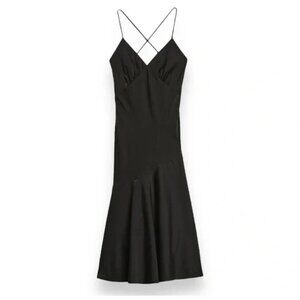 NWT Banana Republic Asymmetrical Seam Midi Slip Dress Black Size 14